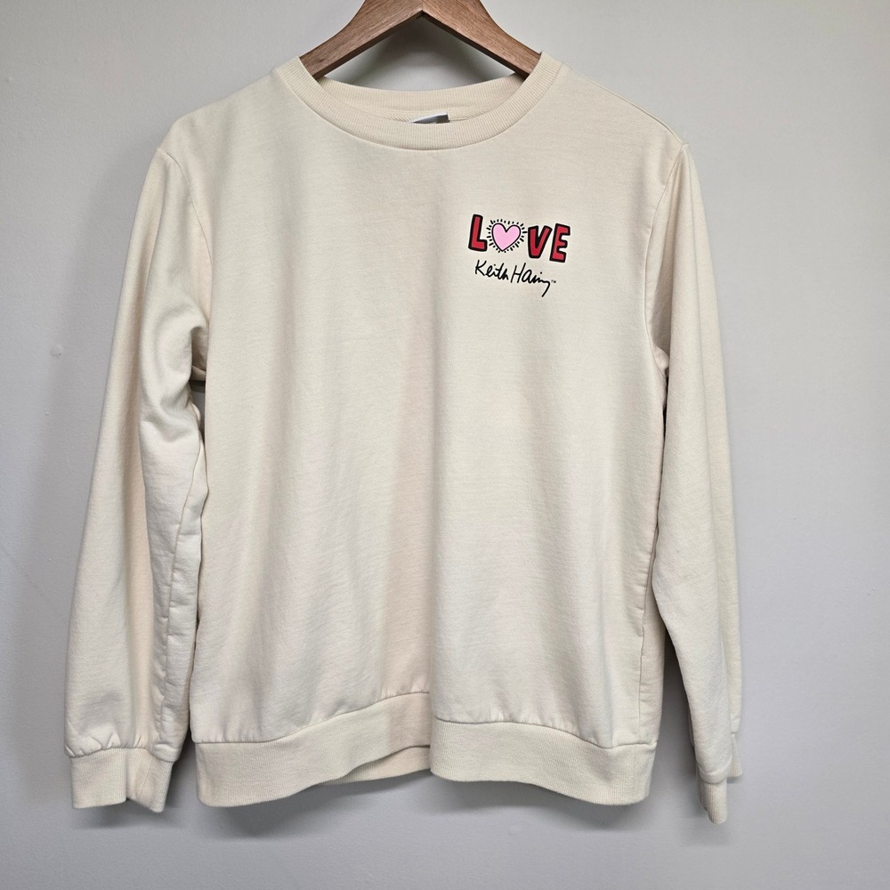 Keith Haring Sweatshirt Women Medium Cream Love Heart Graphic Pop Art Streetwear